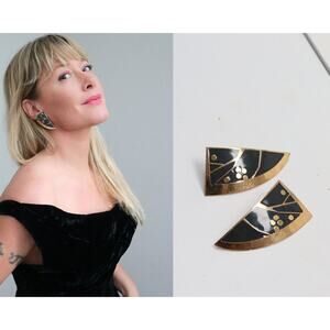 1980's Vintage Gold Shimmer Tree Branch & Dot Earrings ~ Art Deco Revival ~ 80's